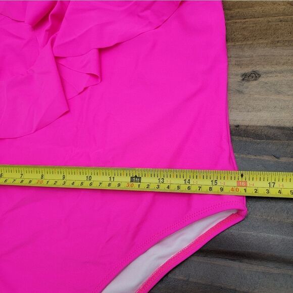 One Piece Swimsuit Y2K Cross Back Adjustable Fiusha Pink Neon V Neck Size L - Picture 5 of 8